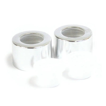 Two shiny silver finish chrome screw caps for round reed diffuser bottle 50ml with hollow centers and smooth surface