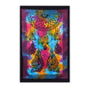 Single cotton bedspread wall hanging with vibrant tie-dye dream catcher and black feather silhouettes on psychedelic background
