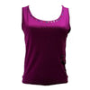 Purple sleeveless open-back top with embellished elephant print and colorful sequins along neckline and side seam