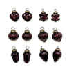 Set of twelve maroon mouth-blown glass baubles with brass caps and loops for holiday decoration