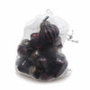 A bag of 12 small mouth-blown glass baubles in dark red with silver accents and decorative patterns