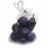 Small mouth-blown glass baubles in purple glittery finish packed in a clear plastic bag of 12 glass baubles