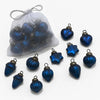 Set of turquoise mouth-blown glass baubles in heart star and acorn shapes made from blue metallic glass