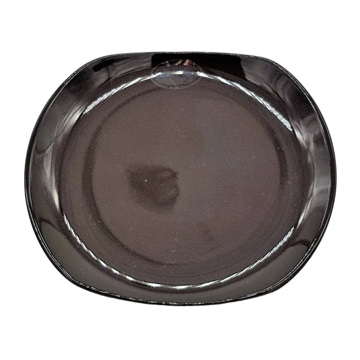 Small oval ceramic plate in shiny black with rounded edges and a glossy finish for serving or dining use