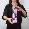 A soap flower gift box with lavender and white soap flowers arranged in a floral pattern in a rectangular box