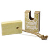 A pale green rectangular agnes cat moroccan roll soap on a rope with natural twine for hanging made of coconut butter