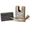 Dark gray rectangular soap on a rope with sea salt and moss scent tied with natural jute rope by agnes+cat