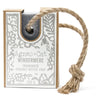 Ages cat windermere soap on a rope fragranced with coconut butter in a rustic box with gray floral design and twine