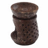 Brown soapstone oil burner with bowl top and heart-shaped cutouts on base for classic aromatherapy use