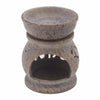 Hand carved soapstone oil burner elephant with textured gray finish and intricate floral patterns for oil use