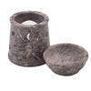 Gray soapstone oil burner with sun and stars carving and matching bowl for warming candles or oils