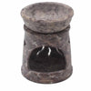 Soapstone oil burner sun and stars with rustic marbled stone, bowl top, and open base with ventilation slots