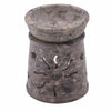 Gray marbled soapstone oil burner with sun motif cutout design for holding oils and wax melts