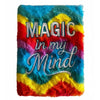 A rainbow-colored fluffy soft book dream journal with magic embroidered in silver thread on the cover