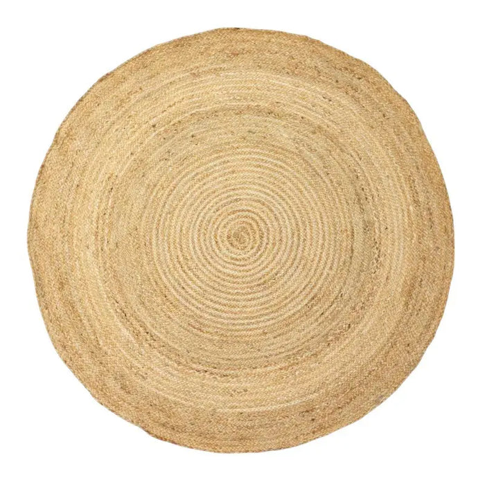 Natural beige jute round rug with concentric circles available in three sizes for versatile home use