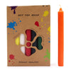 A solid colour dinner candle in vibrant orange with a smooth cylindrical body and slightly tapered top in a pack of 21