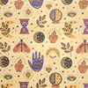Spellbound recycled kraft wrapping paper with whimsical crystals eyes moons and hands on brown kraft kraft wrapping sheet