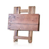 Rustic square folding coffee table in weathered teak wood with visible grain patterns and natural finish
