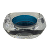 Square two-tone glass tealight holder with clear hammered finish and teal inner bowl for glass tealight use