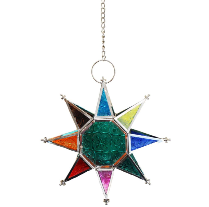 Multi-Coloured Star Tealight Lantern