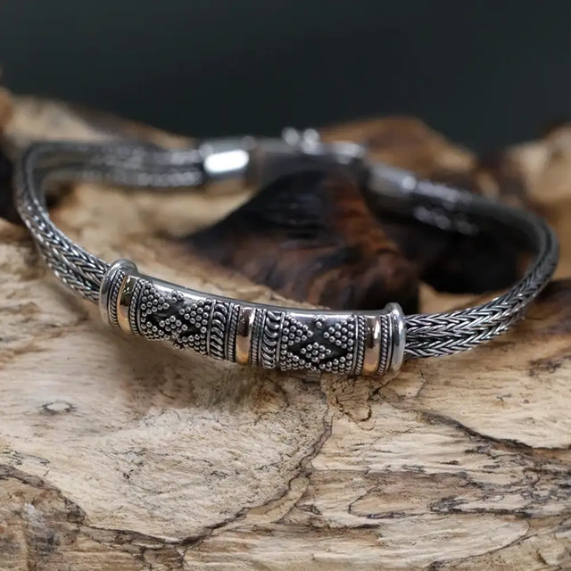 Bracelet en argent sterling et or 18 carats – Double chaîne, motif diamant