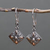 Sterling silver and 18ct yellow gold classic square dangle earrings with silver and copper filigree diamond flower design