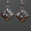 Sterling silver and 18ct yellow gold classic square earrings with silver and copper floral filigree design