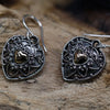Sterling silver heart-shaped earrings with intricate filigree and a central 18ct yellow gold heart accent
