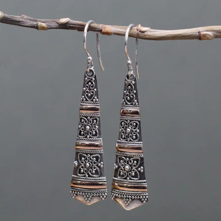 Silver and rose gold toned sterling silver and 18ct yellow gold earrings with filigree patterns and beaded detailing