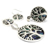 Sterling silver tree of life pendant with iridescent abalone inlay matching sterling silver abalone earrings