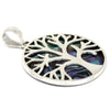 Sterling silver tree of life pendant with iridescent silver abalone inlay measuring 30mm