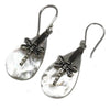 Silver dragonfly earrings with teardrop mother-of-pearl pendants made of sterling silver