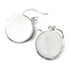Sterling silver circular earring blanks with smooth polished finish and hook closures for mother-of-pearl pendant designs