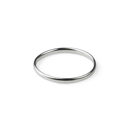A sleek sterling silver stackable ring with a plain d shape design and a smooth polished finish