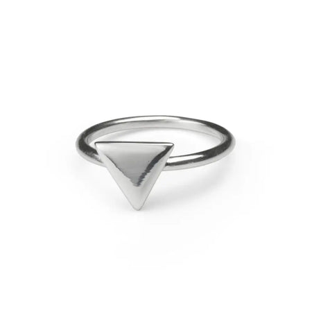 A sterling silver stackable ring featuring a solid triangle design with a sleek polished finish