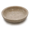 Beige honey marble soap dish with subtle veining and three drainage holes in a curved stone design