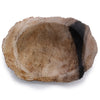 Natural stone soap dish made of petrified wood with rustic irregular edges and earthy brown and black tones