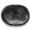 Black marble stone soap dish oval shape polished stone with three drainage holes for bathroom use