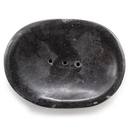 Black marble stone soap dish oval shape polished stone with three drainage holes for bathroom use