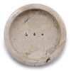 Beige stone soap dish made of honey marble with subtle veining and three drainage holes for bathroom use