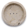 Beige stone soap dish made of honey marble with subtle veining and three drainage holes for bathroom use