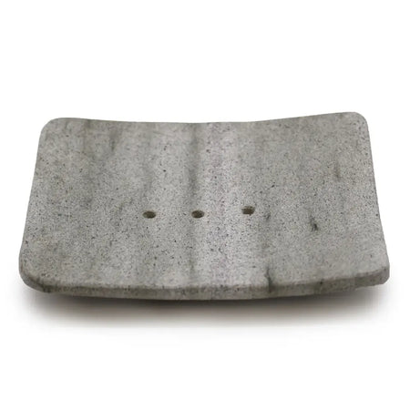 Gray stone soap dish square shape with three drainage holes made of ziolit stone for soap storage
