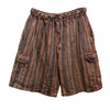 Brown and rust striped cotton stonewashed shorts with elastic waistband and side pockets in various colours and sizes