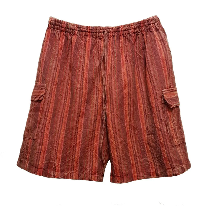 Rust-colored striped cotton shorts with elastic waistband and textured fabric from stonewashed cotton shorts collection