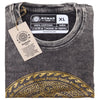 Dark grey stonewashed cotton t-shirt by nomad sari with gold embossed mandala and om symbol in xl size