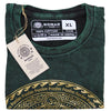 Dark green stonewashed cotton t-shirt with gold mandala and freedom text made in nepal by nomad sari xl size