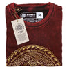 A maroon stonewashed cotton t-shirt with a gold mandala design and om symbol by nomad sari in medium size