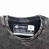 Black distressed stonewashed cotton t-shirt with a white nomad sari label size l in charcoal color