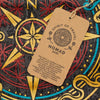 Brown paper tag with spirit of travel nomad sari branding for stonewashed cotton charcoal medium t-shirt
