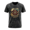 Black stonewashed cotton t-shirt with a colorful compass design and compass of life text in charcoal small size